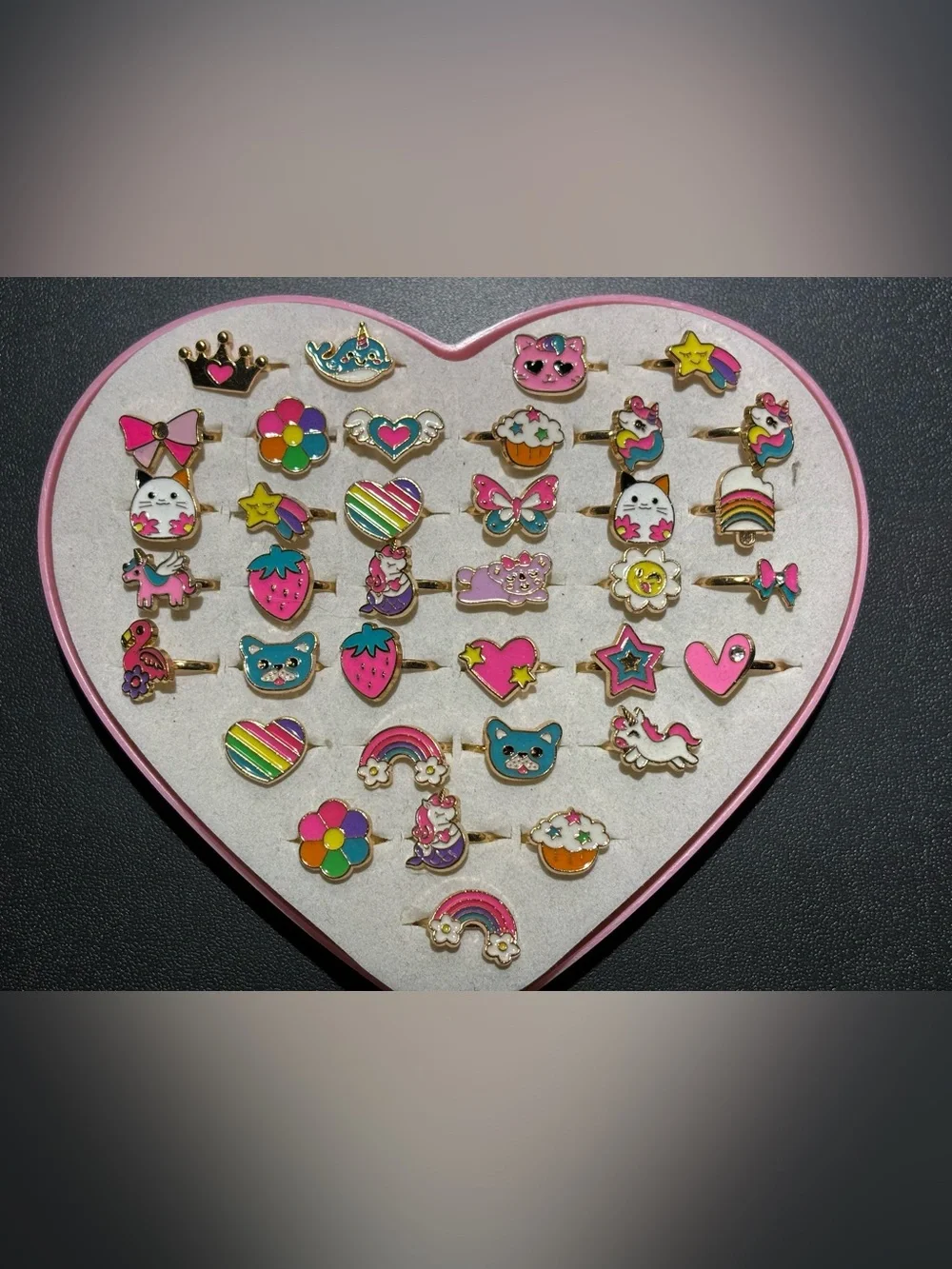 Kids Multicolor Enamel Character Ring Set